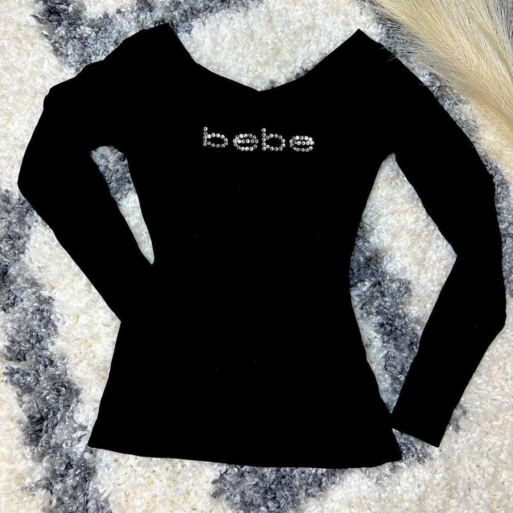 BEBE fitted long sleeve top with bebe logo small size